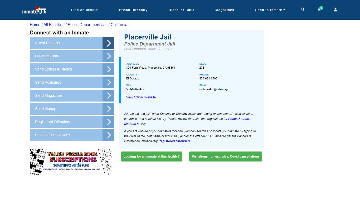 Placerville Jail & Inmate Search - Placerville, CA