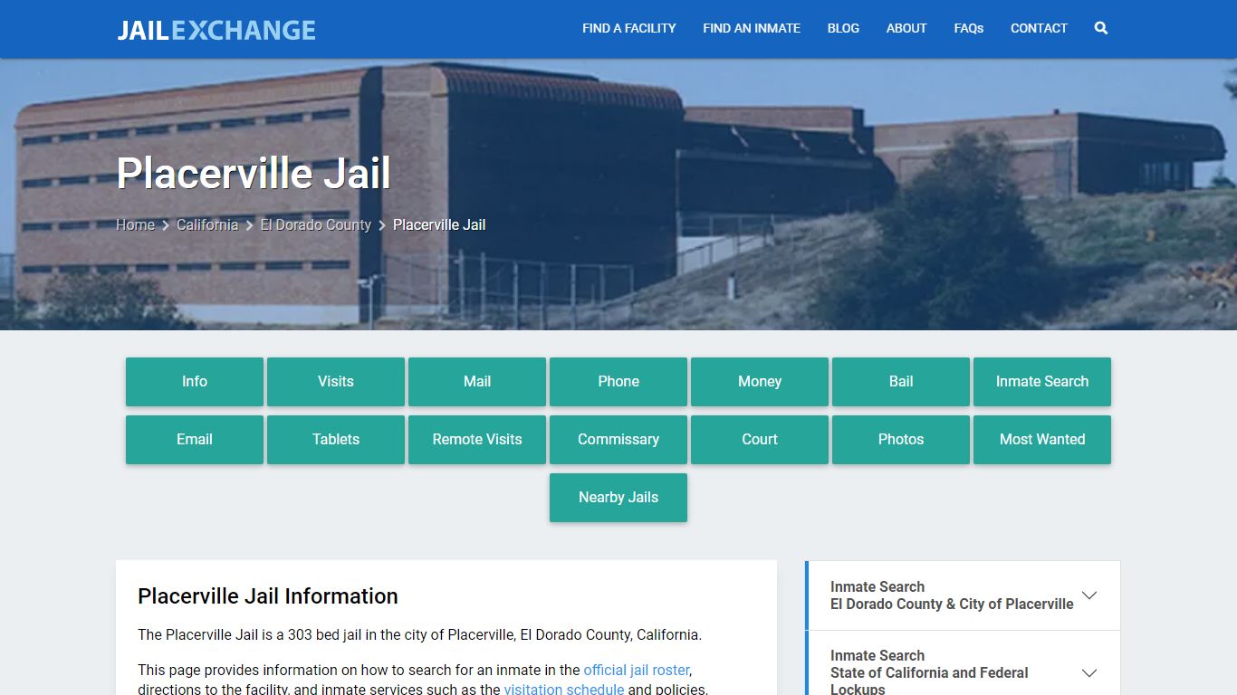Placerville Jail, CA Inmate Search, Information